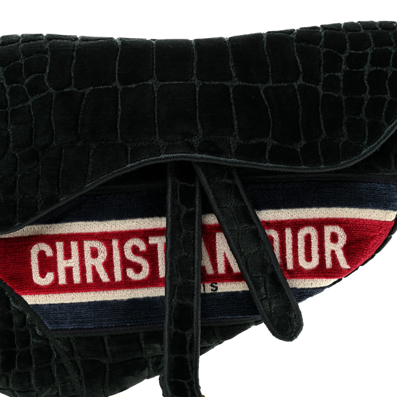 Christian Dior Velvet Crocodile Effect Saddle Bag Green 8 of 10