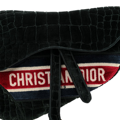 Christian Dior Velvet Crocodile Effect Saddle Bag Green 8 of 10