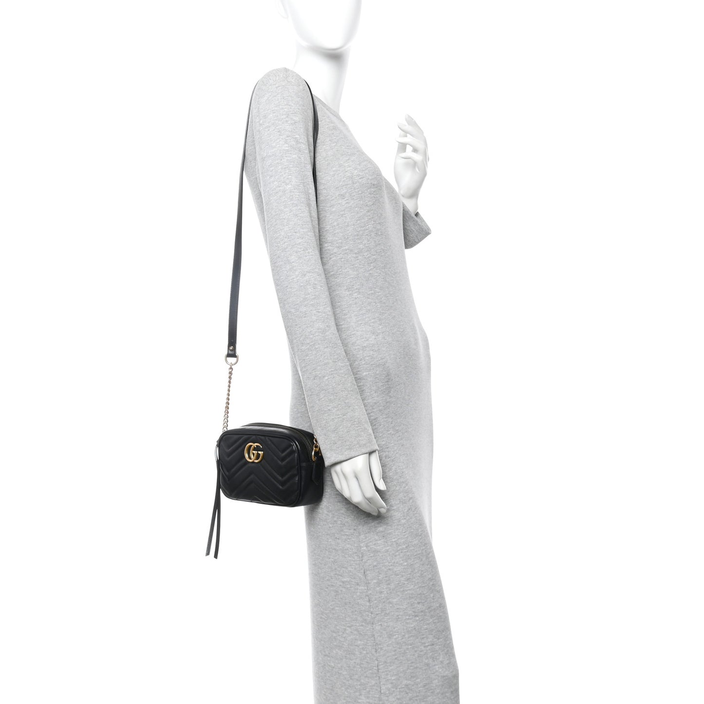 Calfskin Matelasse Mini GG Marmont Chain Shoulder Bag Black