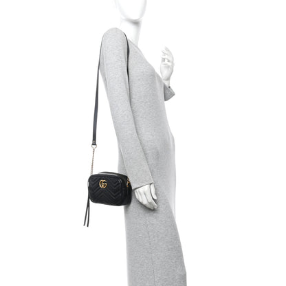 Gucci Calfskin Matelasse Mini GG Marmont Chain Shoulder Bag Black 2 of 11