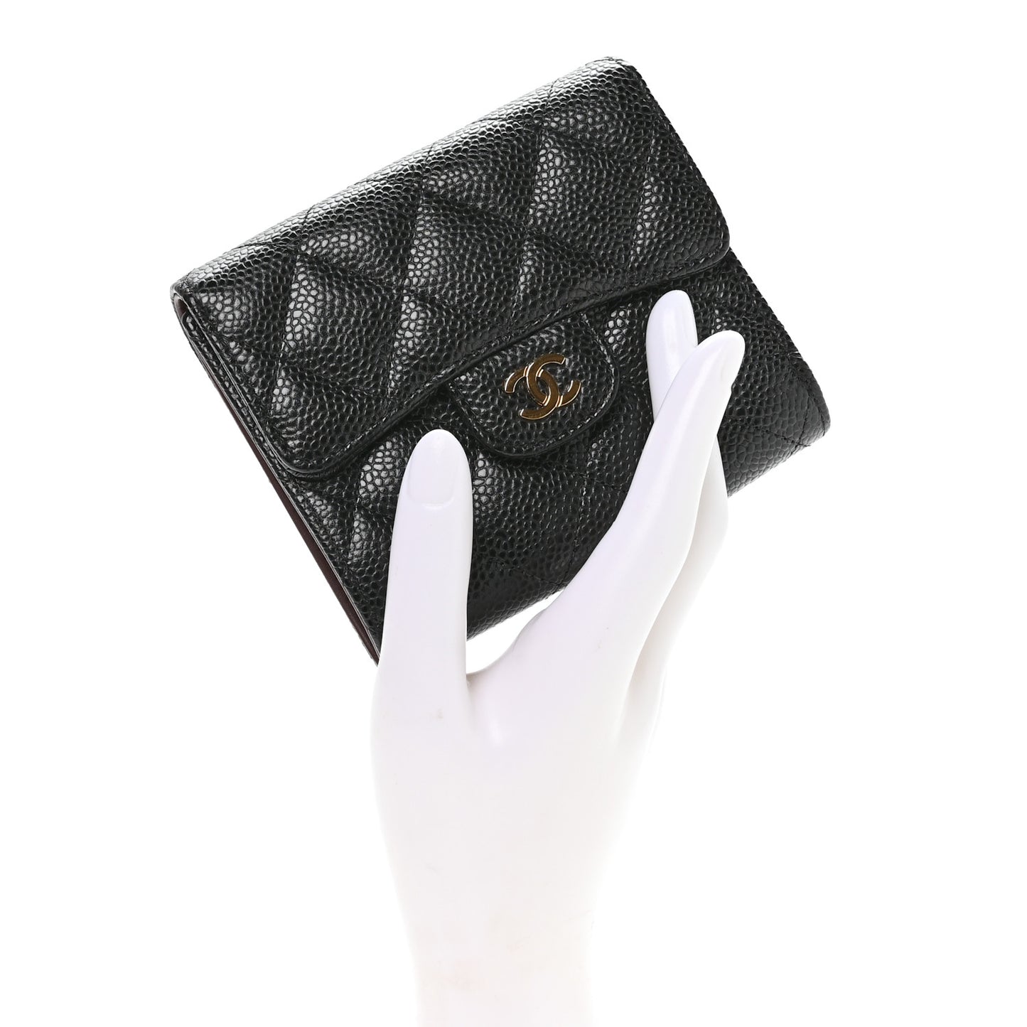 Caviar Quilted Compact Flap Wallet Black
