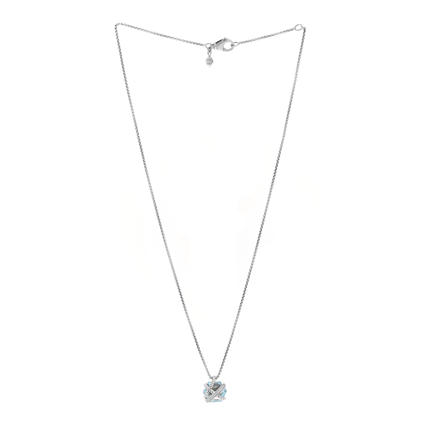 David Yurman Sterling Silver Diamond Blue Topaz 10mm Petite Cable Wrap Pendant Necklace 3 of 5