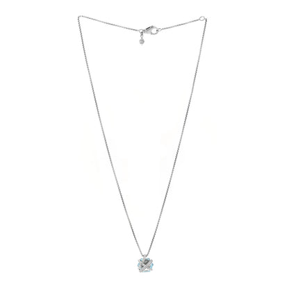David Yurman Sterling Silver Diamond Blue Topaz 10mm Petite Cable Wrap Pendant Necklace 3 of 5