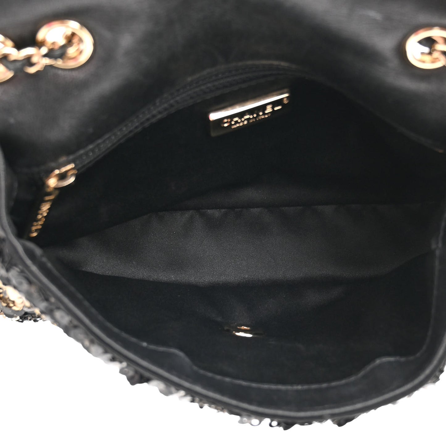 Sequin Striped Classic Mini Flap Black Gold