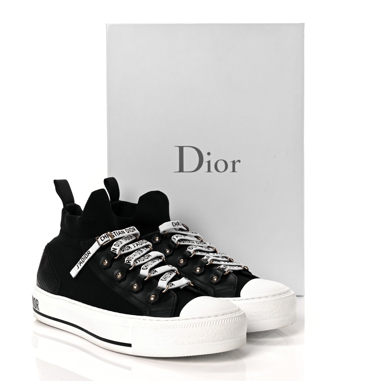 Christian Dior Technical Knit Calfskin Womens Walk'N'Dior High Top Sneakers 38.5 Black 8 of 8