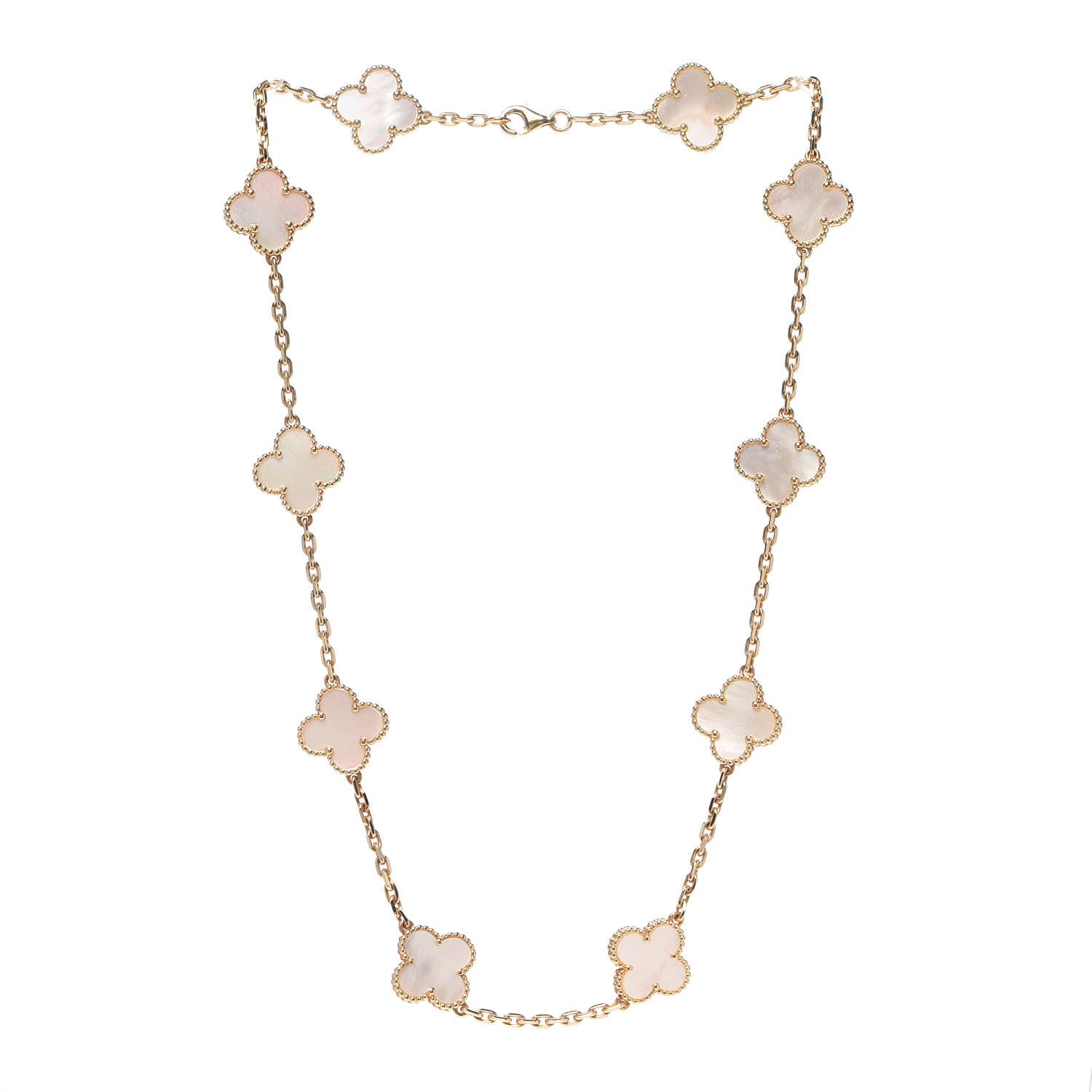 Van Cleef & Arpels 18K Yellow Gold Mother of Pearl 10 Motifs Vintage Alhambra Necklace 3 of 6