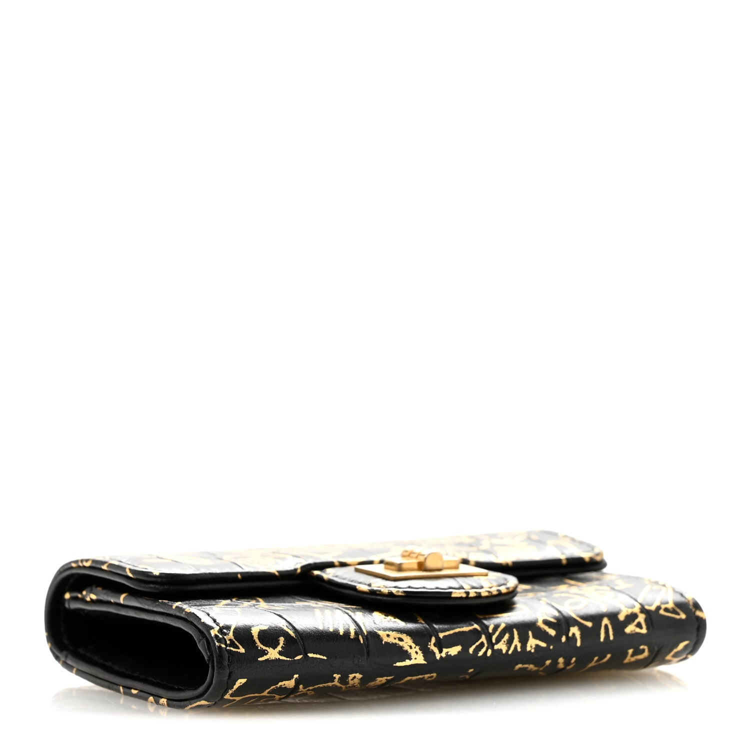 Chanel Calfskin Crocodile Embossed Graffiti 2.55 Cocodile Reissue Flap Card Holder Black Gold 4 of 10