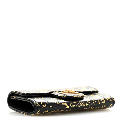 Chanel Calfskin Crocodile Embossed Graffiti 2.55 Cocodile Reissue Flap Card Holder Black Gold 4 of 10