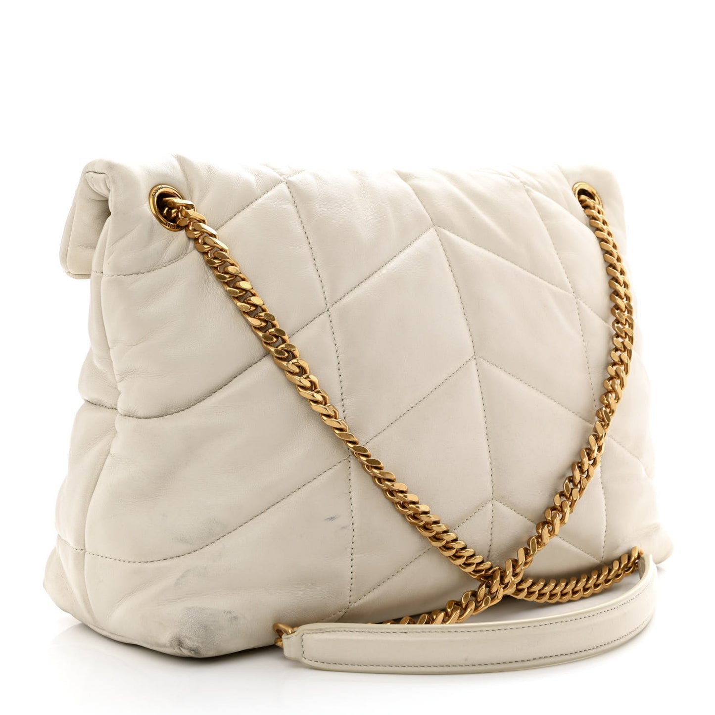 Lambskin Quilted Medium Loulou Puffer Monogram Chain Satchel Crema Soft