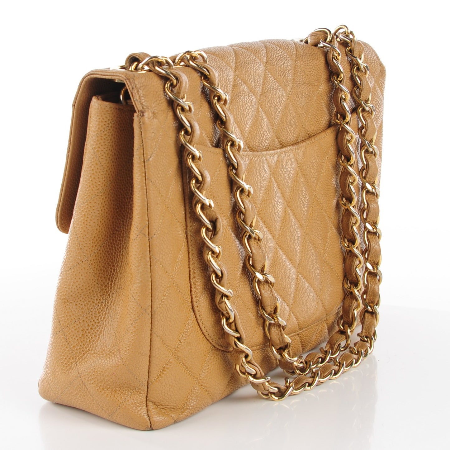 Caviar Quilted Jumbo Single Flap Beige