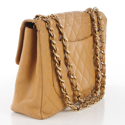 Chanel Caviar Quilted Jumbo Single Flap Beige 3 of 9