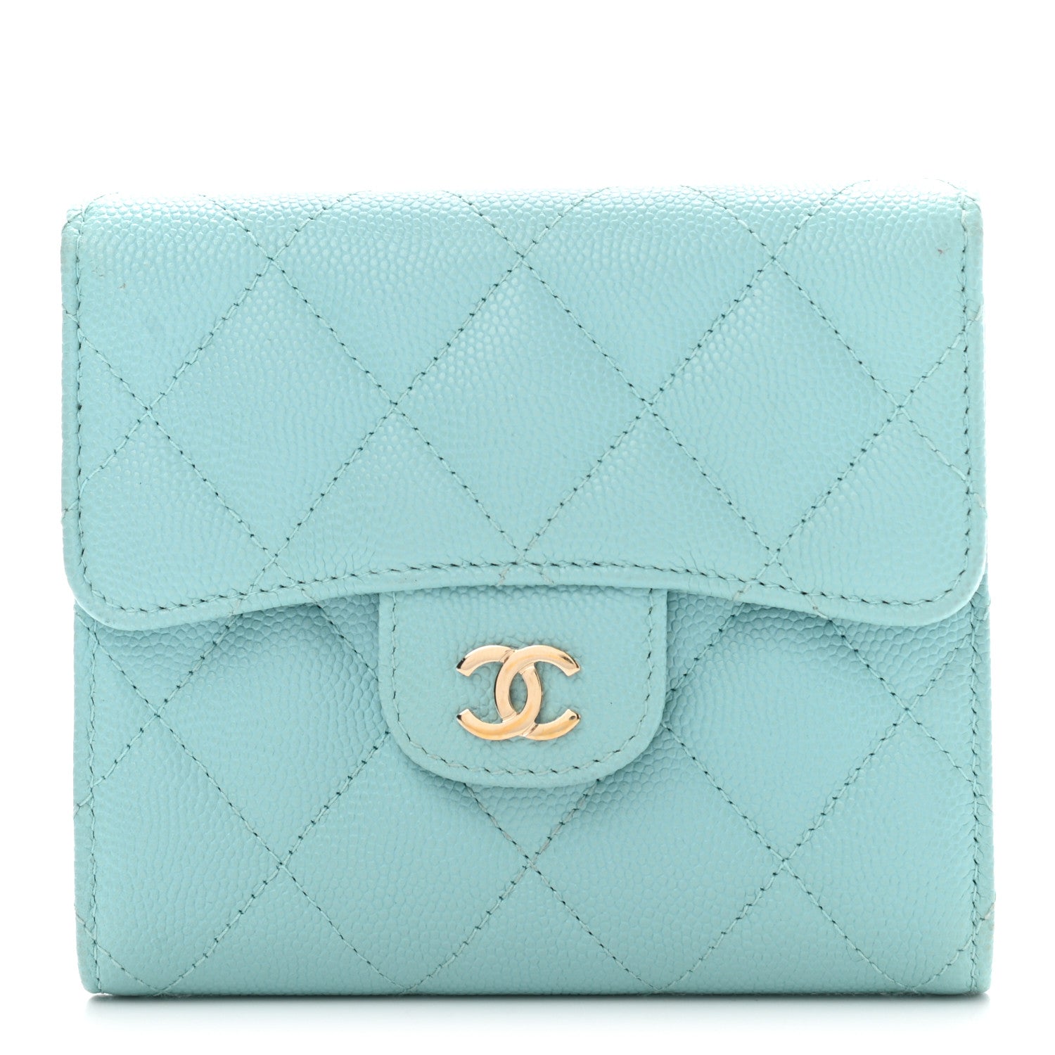 Chanel Caviar Quilted Compact Flap Wallet Light Blue 1 of 11