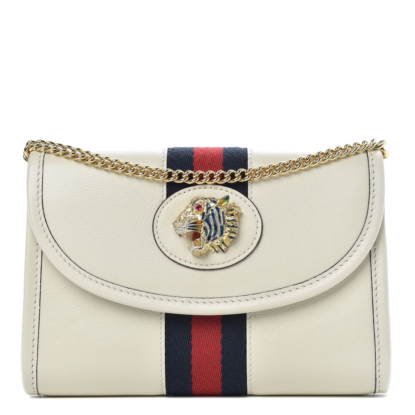Textured Calfskin Web Mini Rajah Slim Flap Shoulder Bag Mystic White