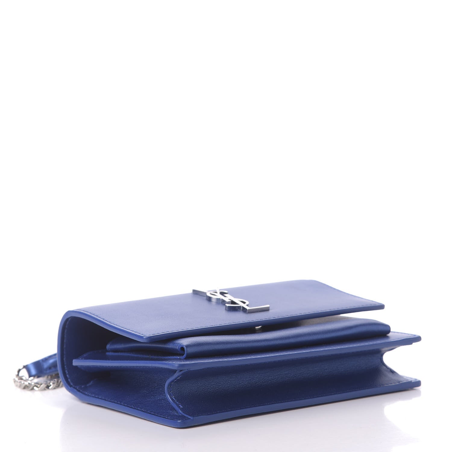 Saint Laurent Metallic Calfskin Monogram Sunset Chain Wallet Blue Royal 5 of 13
