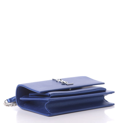 Saint Laurent Metallic Calfskin Monogram Sunset Chain Wallet Blue Royal 5 of 13