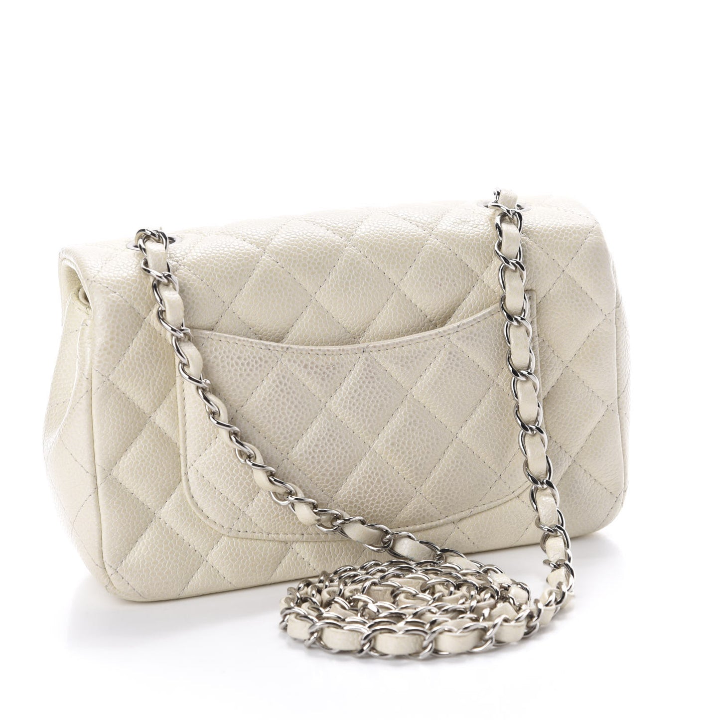 Caviar Quilted Mini Rectangular Flap White