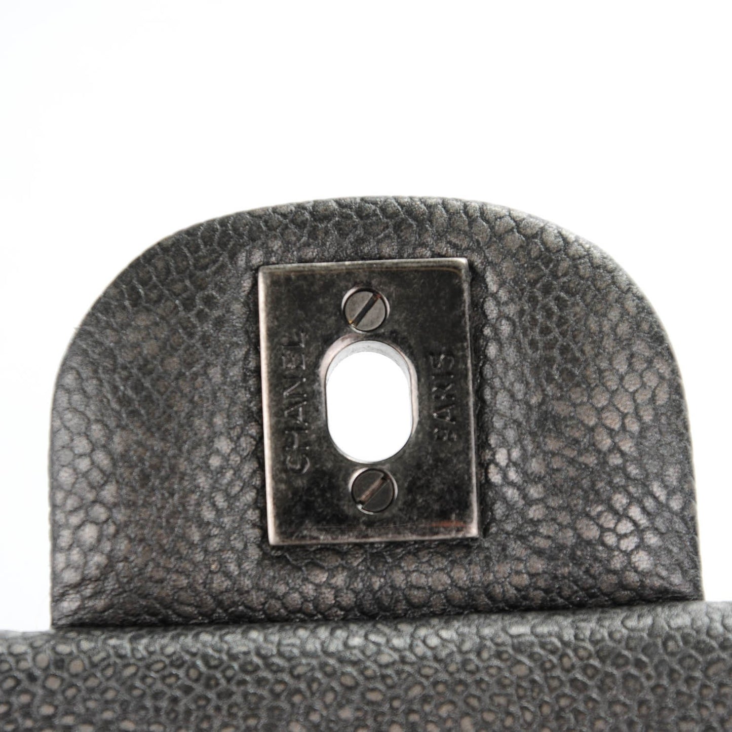 Metallic Caviar Quilted Mini Square Flap Dark Grey