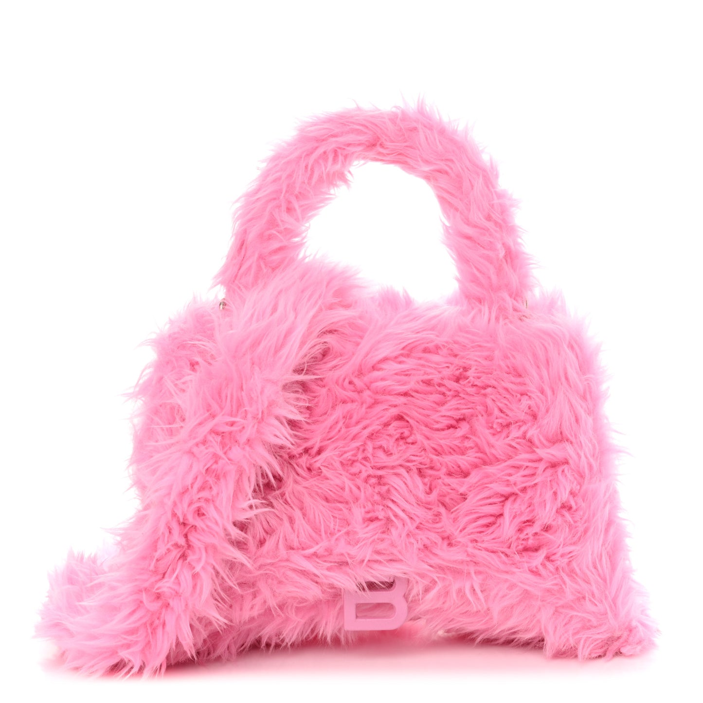 Faux Fur Medium Fluffy Hourglass Top Handle Bag Pink