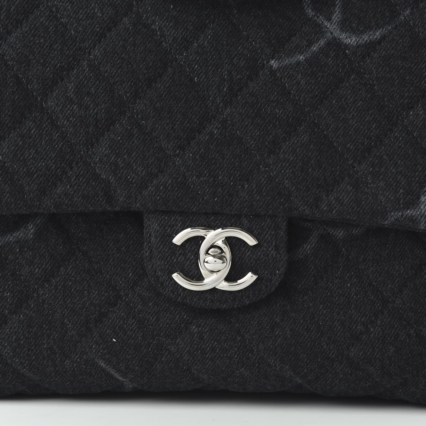 Denim Quilted CC Print Jumbo Single Flap Black