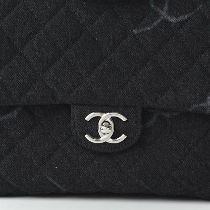 Chanel Denim Quilted CC Print Jumbo Single Flap Black 4 of 11
