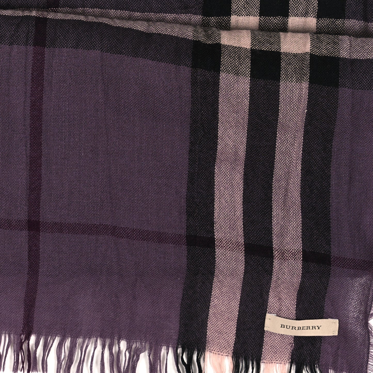 Wool Silk Gauze Giant Check Scarf Purple