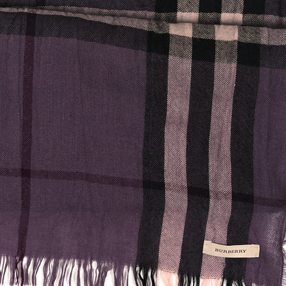 Burberry Wool Silk Gauze Giant Check Scarf Purple 3 of 4