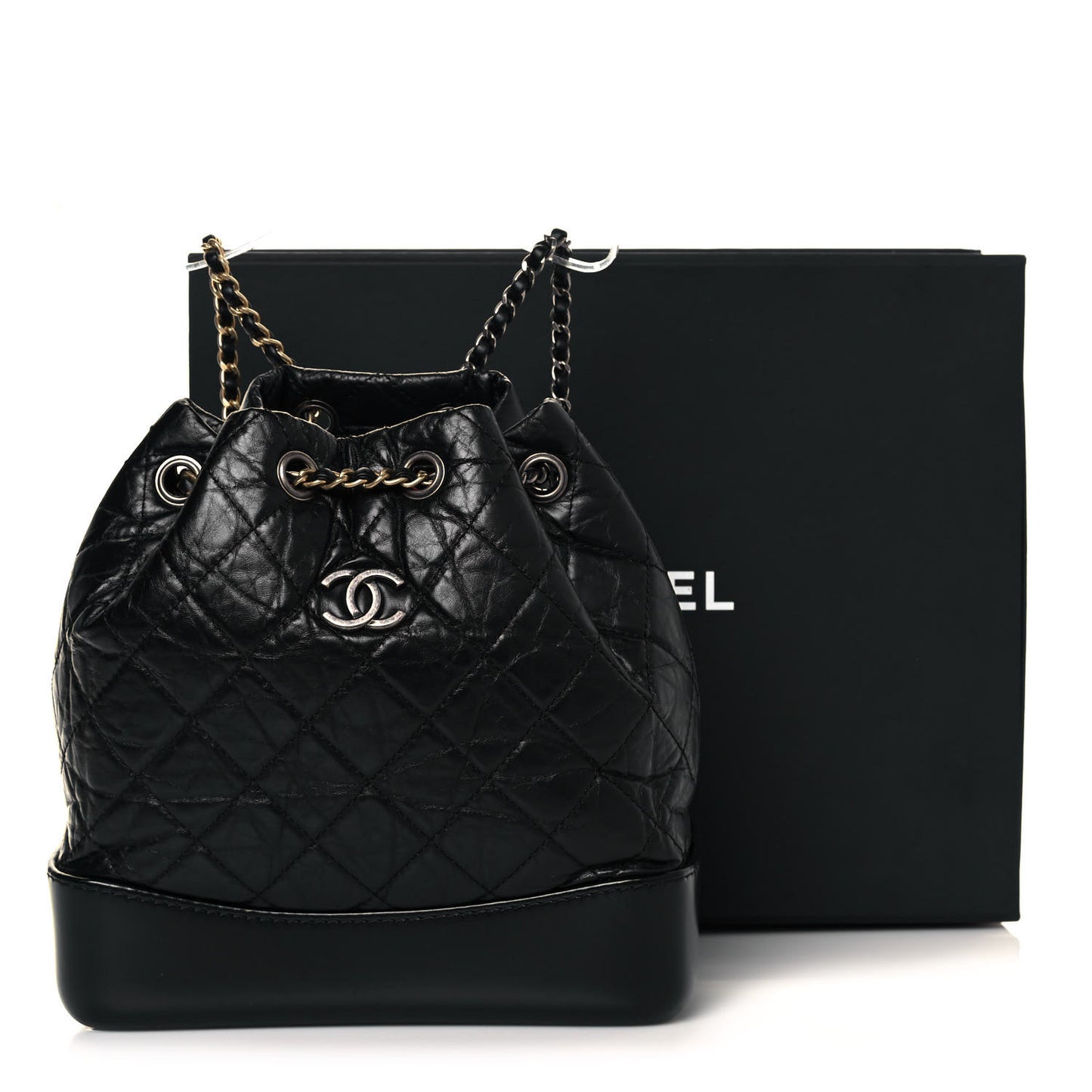 Aged Calfskin Quilted Small Gabrielle Backpack Black