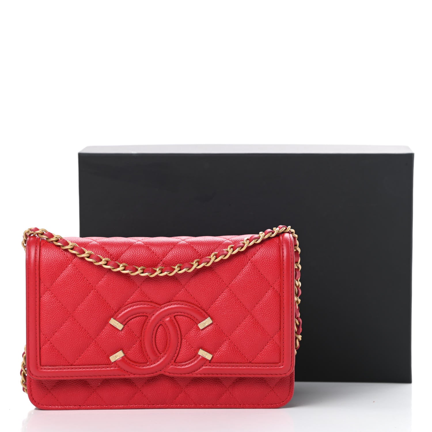 Chanel Caviar Quilted CC Filigree Wallet On Chain WOC Red 12 of 12