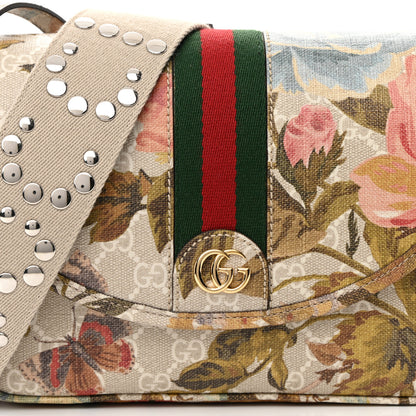 Gucci GG Supreme Monogram Water Flora Web Studded Mini Ophidia Flap Shoulder Bag Beige White Multicolor 8 of 12