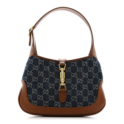 Gucci New Denim GG Monogram Calfskin Small Jackie 1961 Hobo Blue Tea Cuir 1 of 9