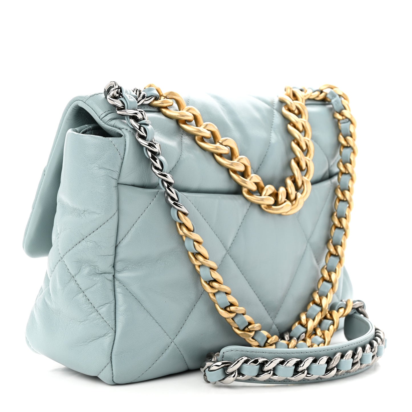 Lambskin Quilted Large Chanel 19 Flap Light Blue
