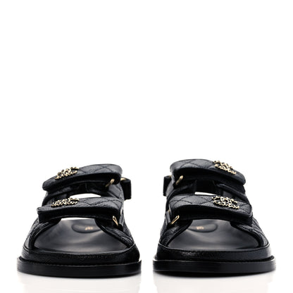 Chanel Grained Calfskin Velcro Dad Sandals 36.5 Black 2 of 8