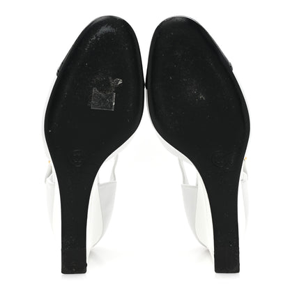 Chanel Lambskin Patent Cap Toe Mary Jane Wedge Pumps 41 White Black 5 of 14