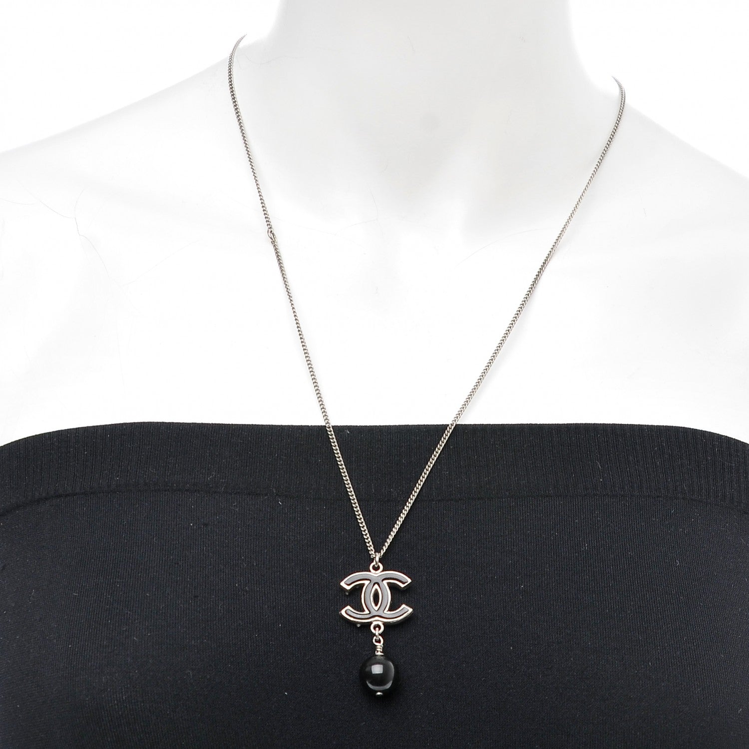 Chanel Enamel CC Drop Necklace Ruthenium Black 2 of 5