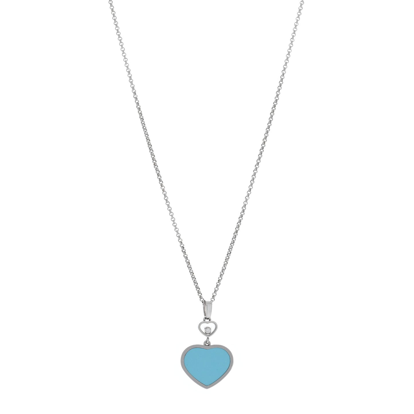 18K White Gold Diamond Turquoise Happy Hearts Necklace