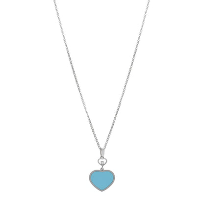 Chopard 18K White Gold Diamond Turquoise Happy Hearts Necklace 1 of 4