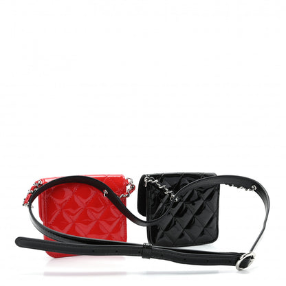 Chanel Patent Quilted Belt In Love Double Mini Flap Waist Bag Black Red 3 of 10
