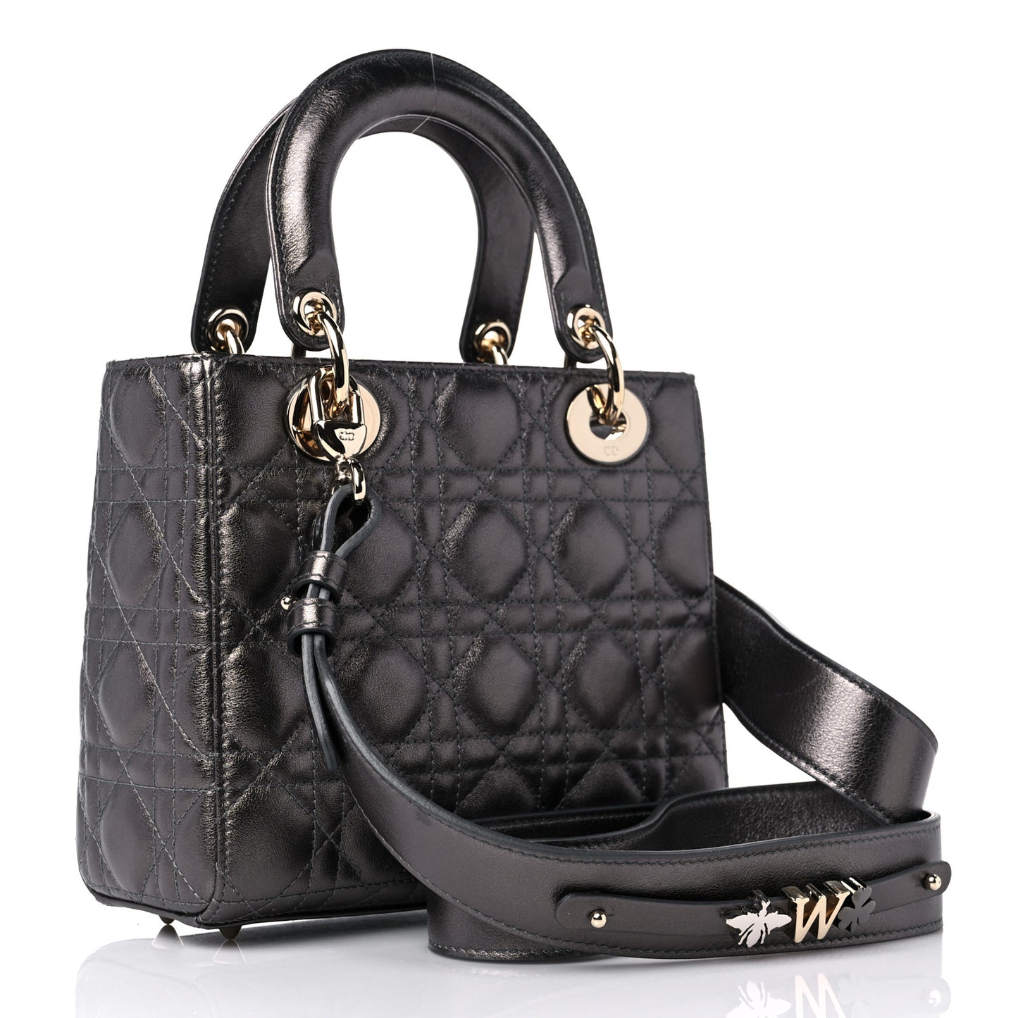 Lambskin Cannage Small My ABCDior Lady Dior Metallic Grey