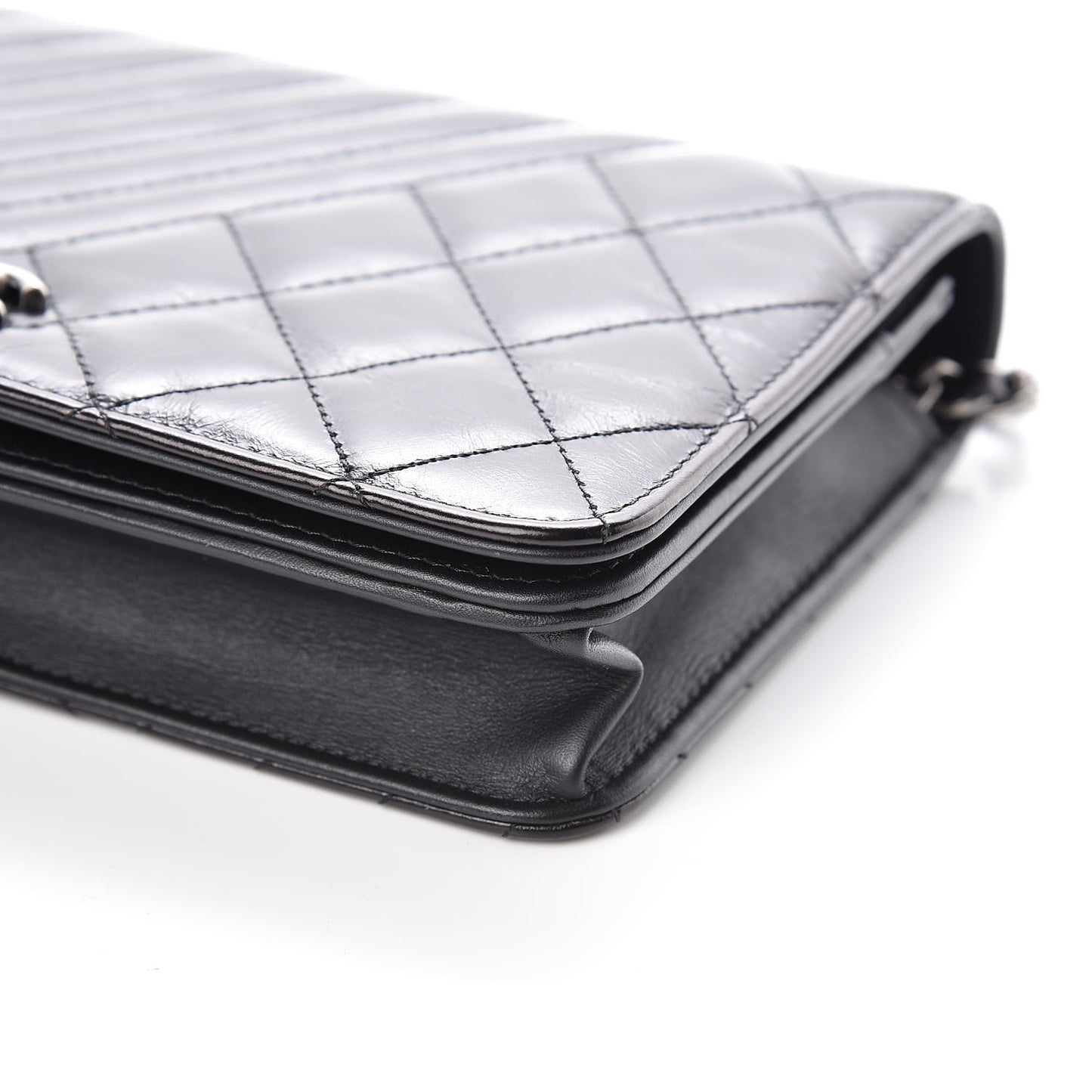 Glazed Calfskin Quilted Coco Boy Wallet On Chain WOC Black