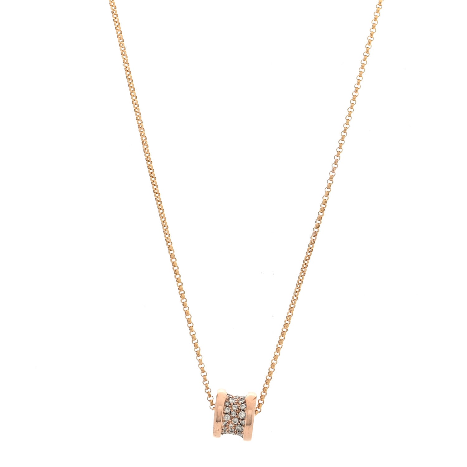 Bulgari 18K Rose Gold Diamond Small B.Zero1 Pave Pendant Necklace 1 of 5
