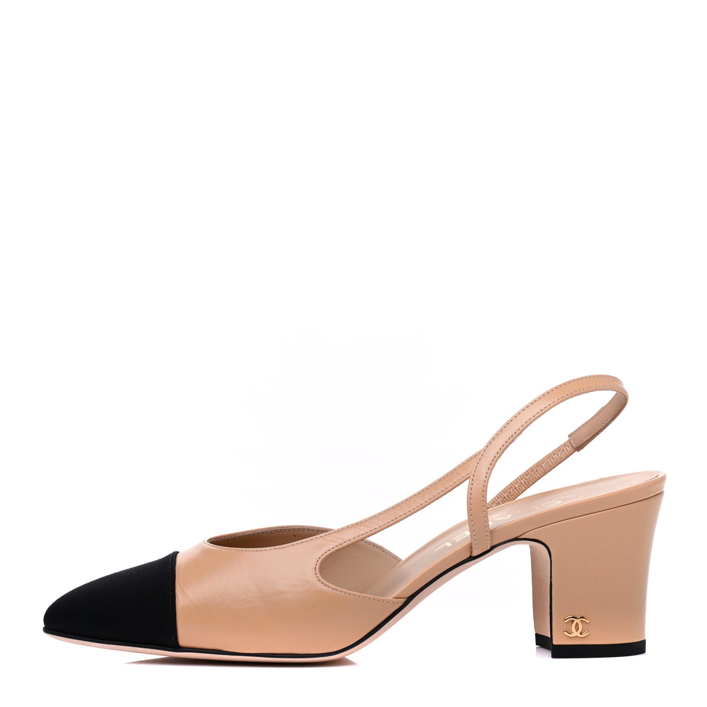 Goatskin Grosgrain Cap Toe CC Slingback Pumps 39.5 Beige Black