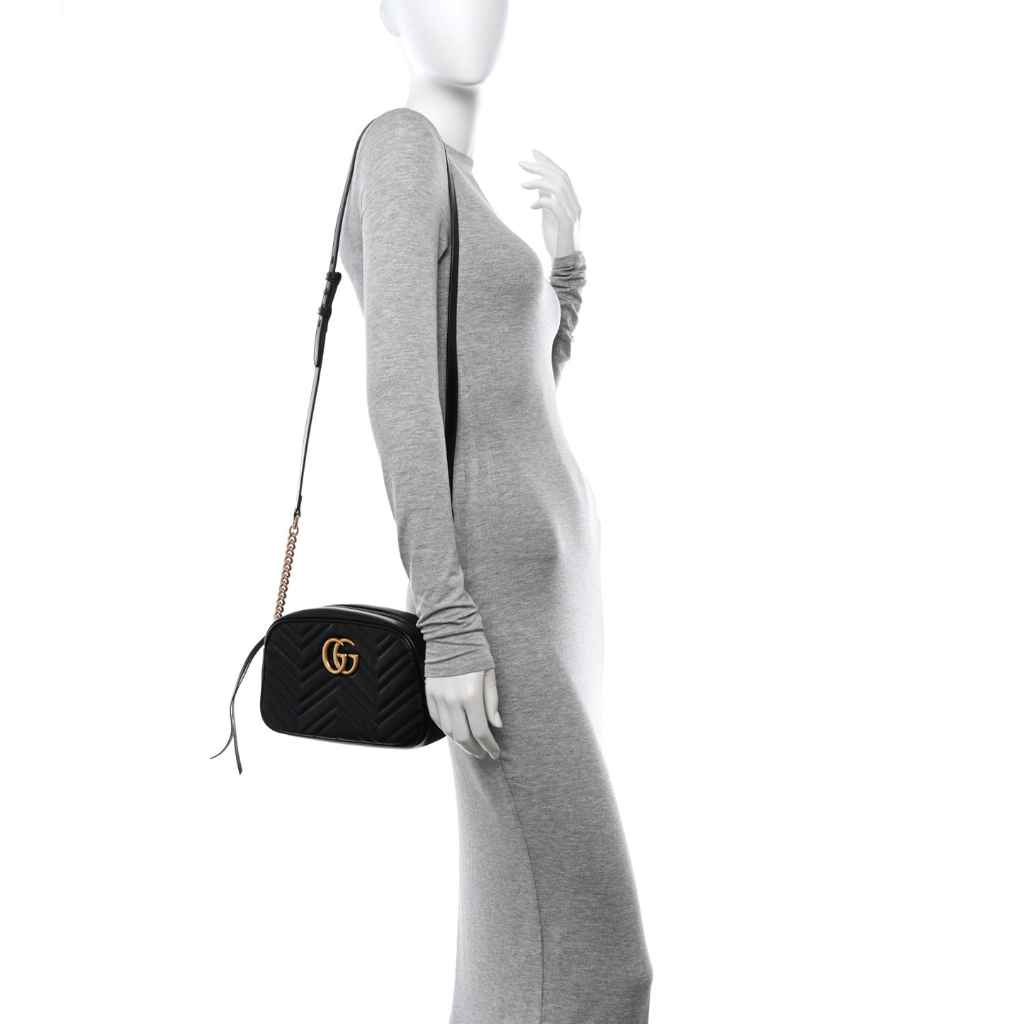 Calfskin Matelasse Small GG Marmont Chain Shoulder Bag Black