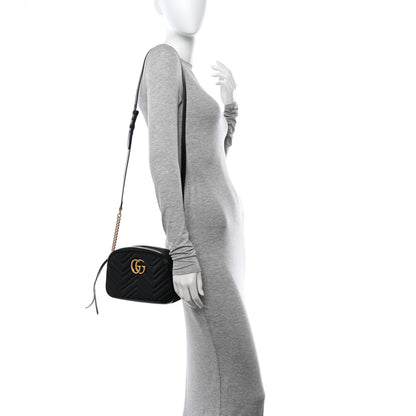 Gucci Calfskin Matelasse Small GG Marmont Chain Shoulder Bag Black 2 of 11