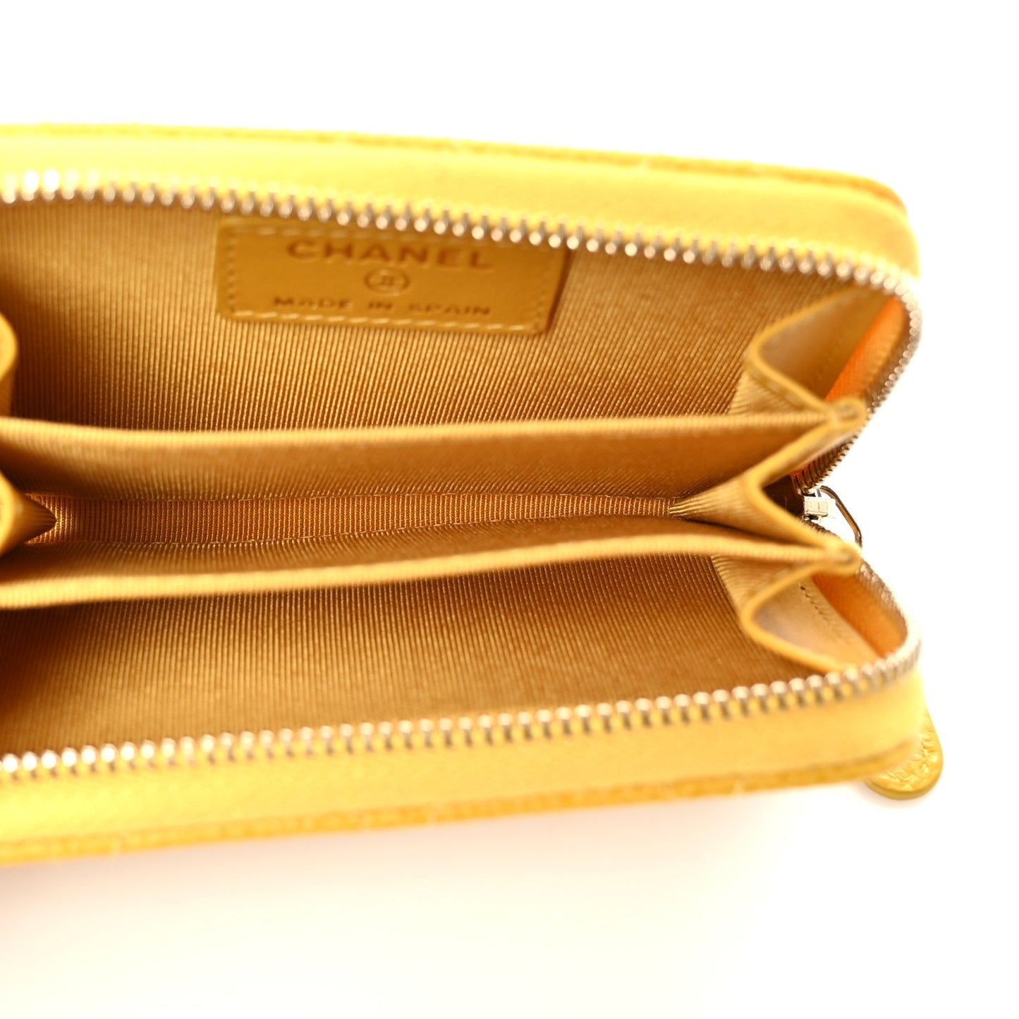 Caviar Quilted Zip Coin Purse Yellow