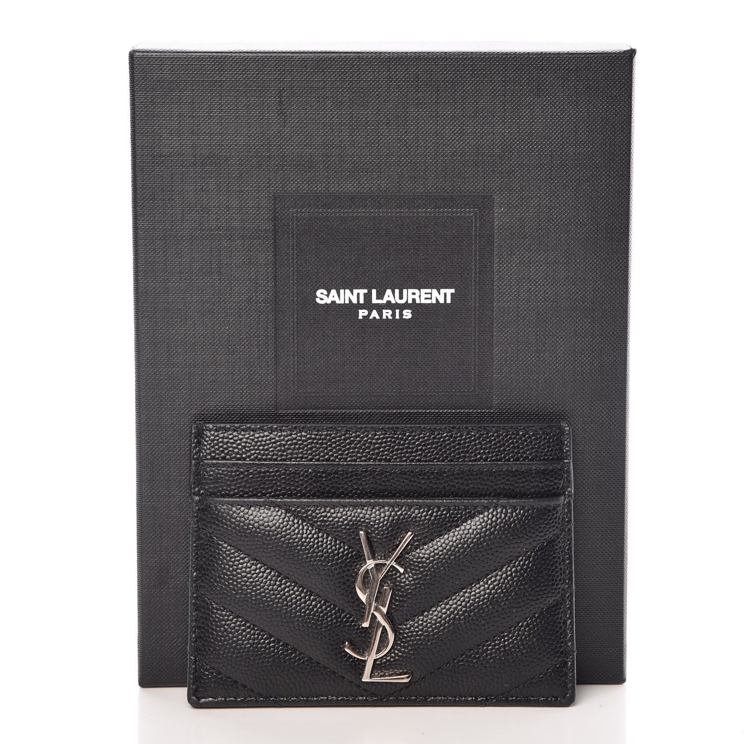 Saint Laurent Grain De Poudre Matelasse Chevron Monogram Credit Card Case Black 10 of 10