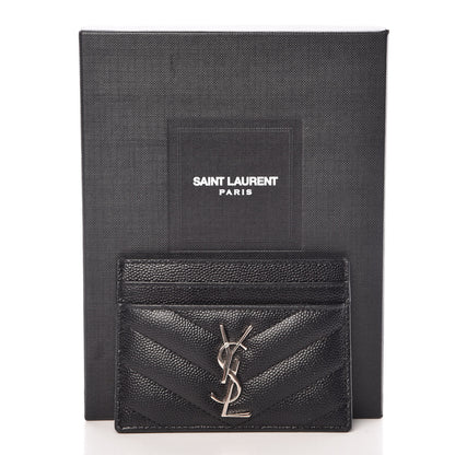 Saint Laurent Grain De Poudre Matelasse Chevron Monogram Credit Card Case Black 10 of 10