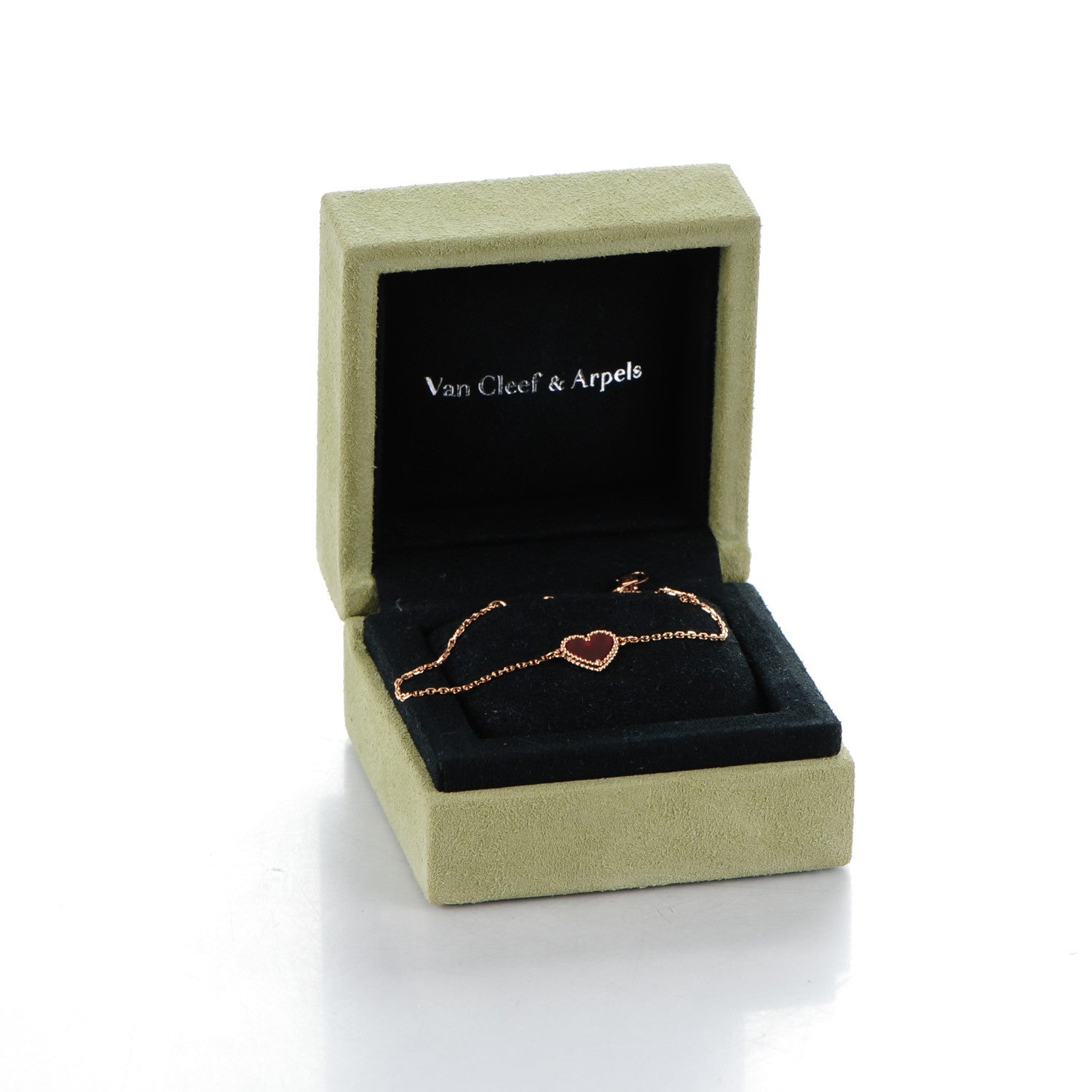 Van Cleef & Arpels 18K Rose Gold Carnelian Sweet Alhambra Heart Bracelet 7 of 7