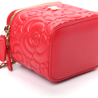 Chanel Lambskin Camellia Embossed Mini Vanity Case With Chain Red 8 of 10