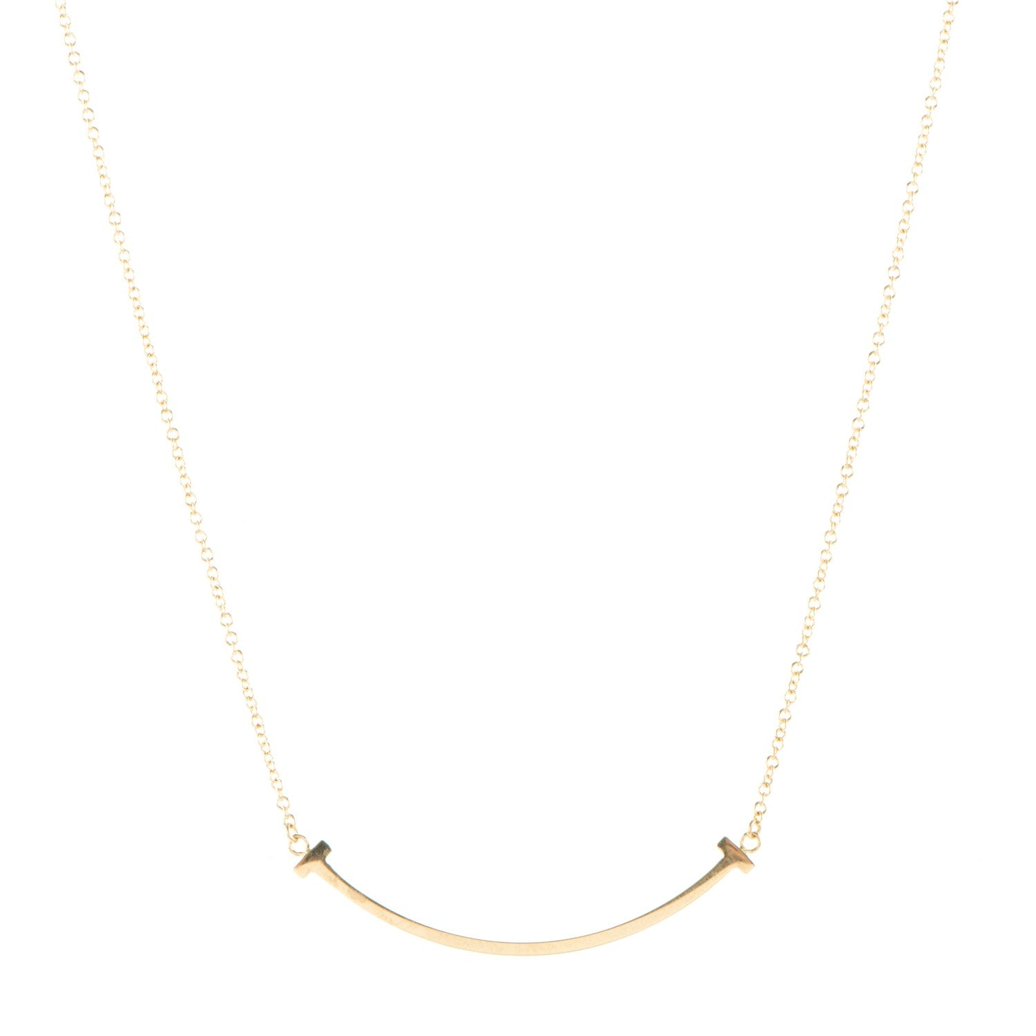 Tiffany 18K Yellow Gold Small T Smile Pendant Necklace 1 of 8