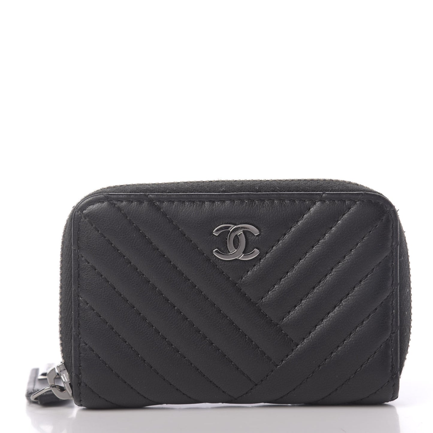 Lambskin Quilted Crossing Zip Around Coin Purse Black